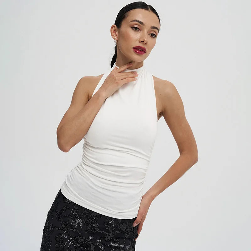 Sexy Backless Pure Color Summer New Women's Tank Top T-shirt Sleeveless Polyester Fiber Cross-Border Clothing Quick Pick Grocers