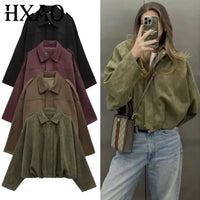 HXAO Women's Bomber Jacket Lapel Long Sleeve Zipper Suede Jacket Women 2025 High Street Cropped Racing Jackets Coats Outerwears Econic Blanks