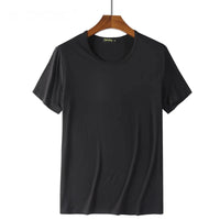 2 Packs Bamboo Fiber Round Neck T-shirts Short Sleeve Classic Tees Sweat-absorbent Gym Man Undershirt Solid Color Tee Black New Quick Pick Grocers