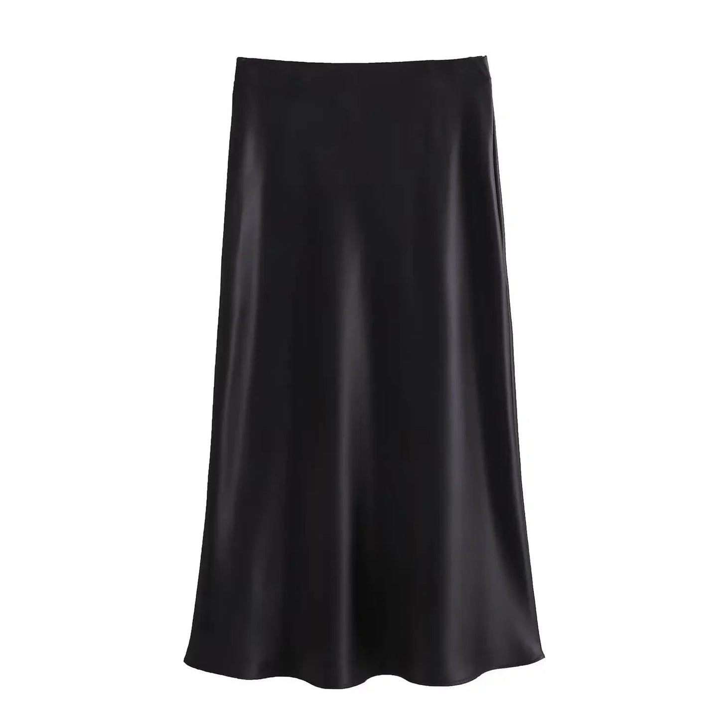 Willshela 2024 Black Satin Skirt Woman High Waist Elegant Long Skirts For Women Fashion Summer Midi Skirt Office Women's Skirts Quick Pick Grocers