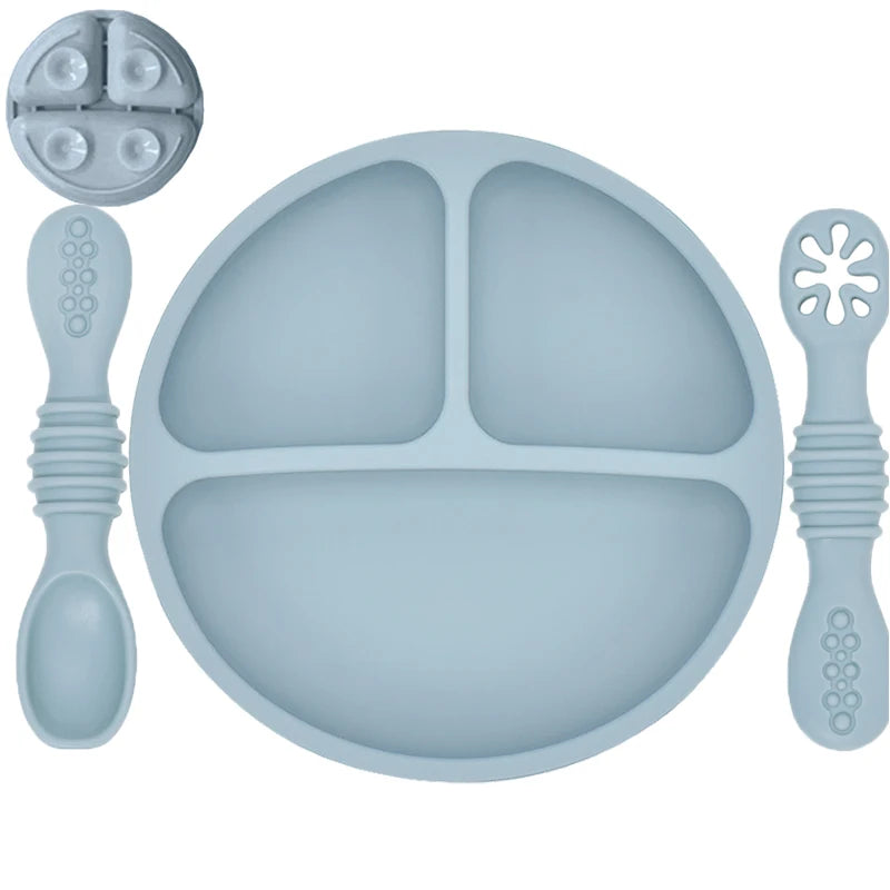 Silicone Baby Sucker Silicone Dining Plate Rice Spoon Set Cute Cartoon Children Dishes Smile Face Baby Tableware Retro Kid Bowl Purest Peak