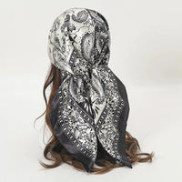 Satin Square Scarf Women Muslim Hijab Elegant 2025 Print Silk Neckerchief Shawl Wraps Headband Handle Hair Accessories Bandana Econic Blanks