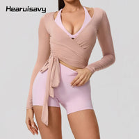 Hearuisavy Summer Women's Yoga Shirt Long Sleeve Sportswear Gym Breathable Quick Dry Sports Top Pilates Dance Ballet Wrap Tops Quick Pick Grocers