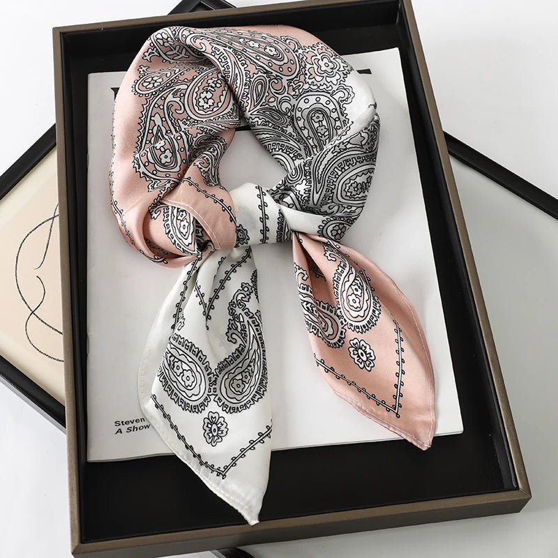 60Colors Luxury Scarf Women 70*70Cm Silk Feel Square Hair Wrapping Foulard Satin Shawl Big Size Head Bandana Hijab Handkerchief Quick Pick Grocers