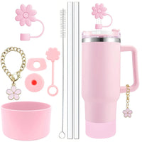 Cup Accessories for Stanley Cup Set of 9 Straw and Brush and 1 Flower Charm Chain 3 Spill Proof Stopper Flowers Straw Cover Boot Quick Pick Grocers