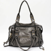 Vintage Washed PU Leather Large Capacity Tote Zip Pockets Braid Decor Shoulder Cross body Bag Unisex Women Daily Travel Handbag Quick Pick Grocers