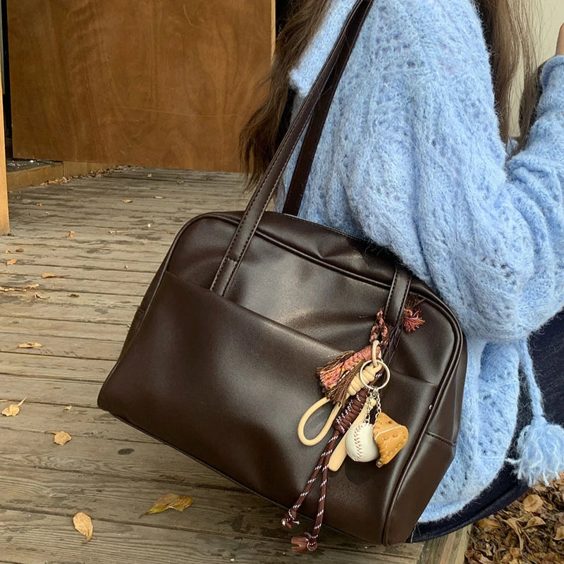 Korean Style Large Capacity Single Shoulder Women's Bag Versatile Vintage Underarm Bag Autumn 2025 New Arrival Tote Bag Quick Pick Grocers