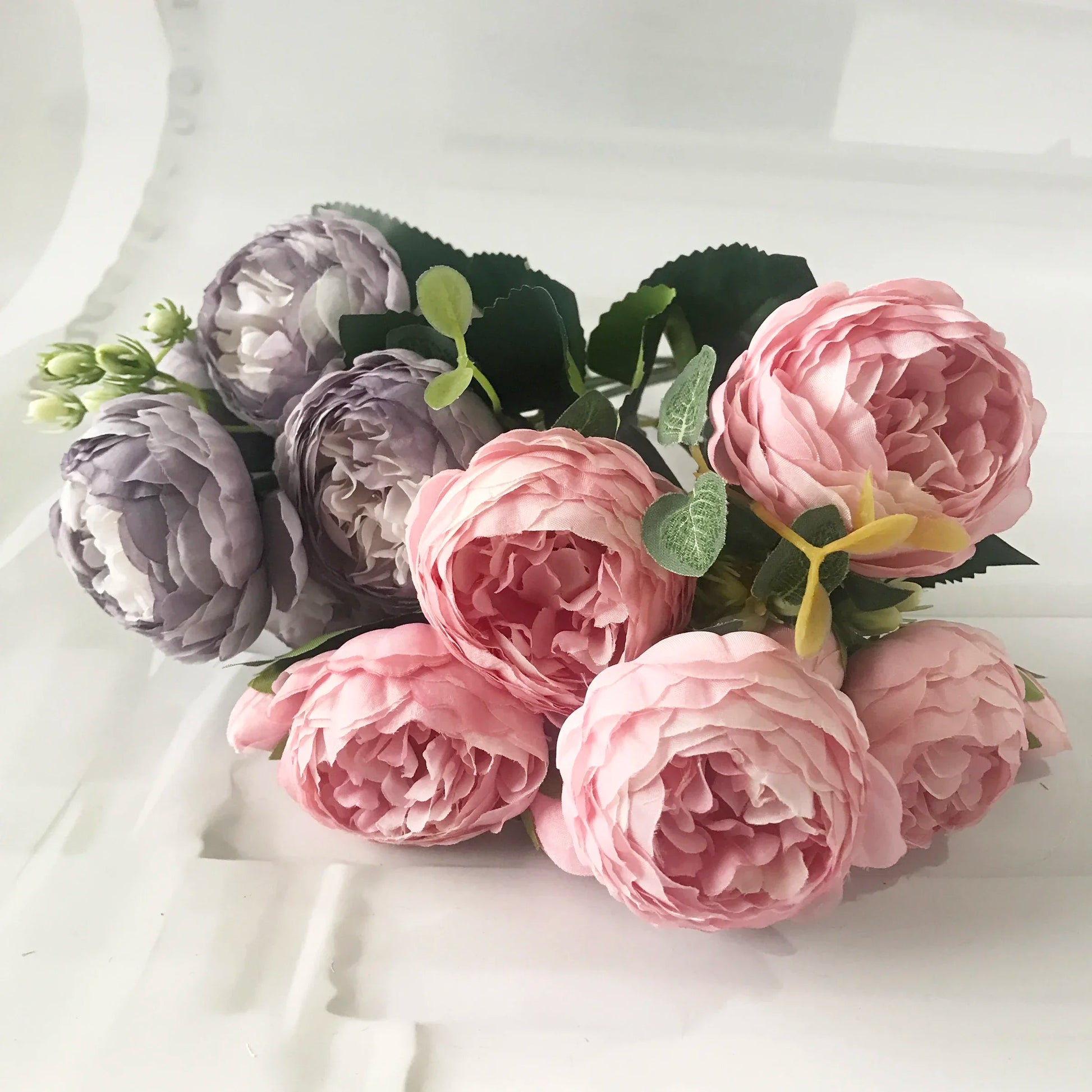 30cm Rose Pink Silk Peony Artificial Flowers Bouquet 5 Big Head and 4 Bud Cheap Fake Flowers for Home Wedding Decoration indoor Quick Pick Grocers
