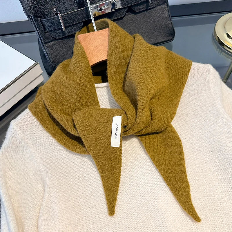 Knitted Scarf Women 100% Wool Winter Warm Scarves Bright Solid Color Design Thickened Shawl Soft Triangle Pashmina Neck 2025 NEW Quick Pick Grocers
