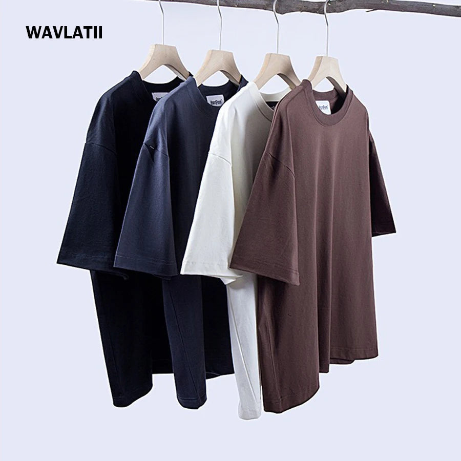 WAVLATII Women New Oversized T shirts Female 260 GSM White Casual Streetwear Tees Unisex Solid Korean Cool Tops for Young WT2560 Quick Pick Grocers