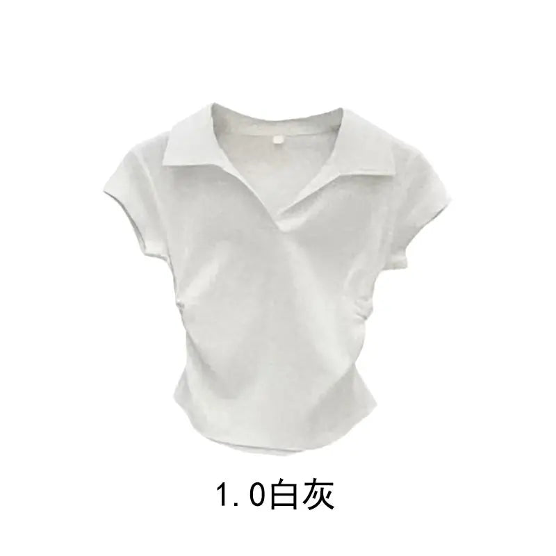 Cotton Summer Sexy Women's T Shirt Skinny Slim Basic Solid Crop Top Short Sleeve Polo TShirtCasual Top Tee for Women Quick Pick Grocers