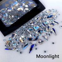 180pcs AB Flatback Glass Nail Art Rhinestones Multi-shape Mixed Diamond Gems Blue Purple Crystal Stones For DIY Nail Decoration Econic Blanks