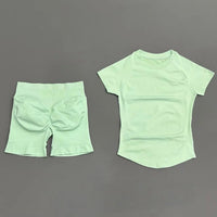 2 Pcs HISTELLO Sports Gym Sets Short Sleeve Seamless Yoga Clothing Fitness Set Women Workout Running Sports Short Leggings Suit Quick Pick Grocers