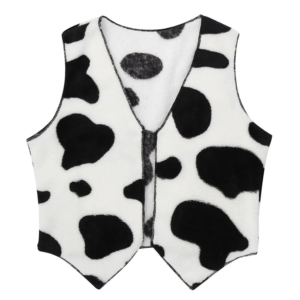 Black White Cowboy Cowgirl Costume Kids Halloween Party Fancy Dress Up Clothes Sleeveless Plush Cardigan Vest Waistcoat Tops Quick Pick Grocers