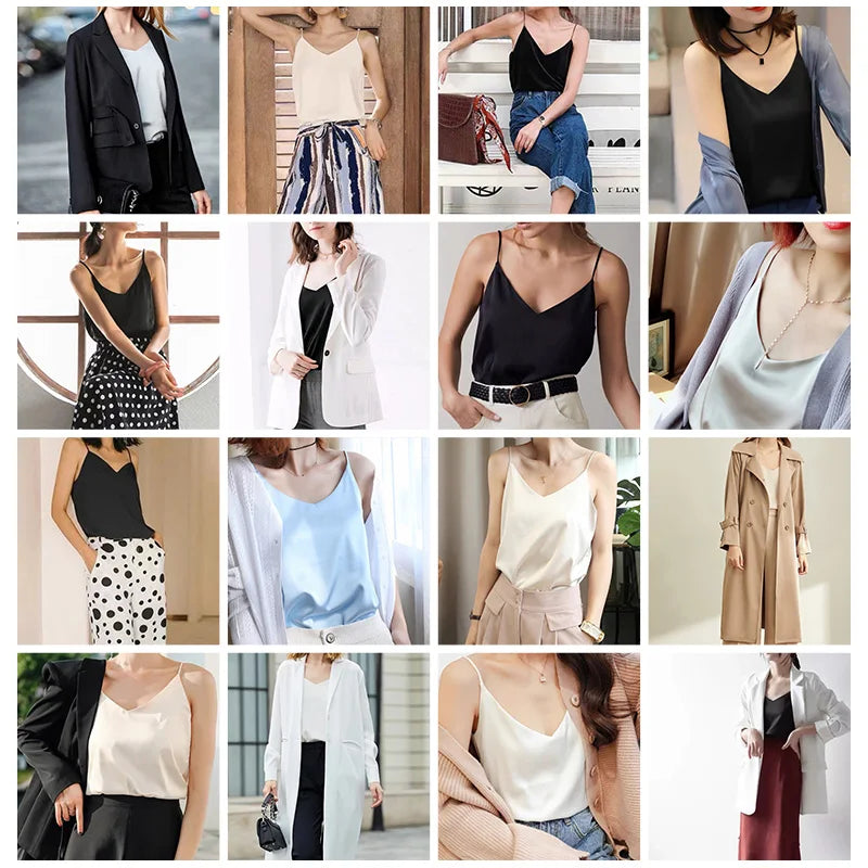 AOSSVIAO 2026 Spaghetti Strap Top Women Halter V Neck Basic White Cami Sleeveless Satin Silk Tank Tops Women'S Summer Camisole Quick Pick Grocers