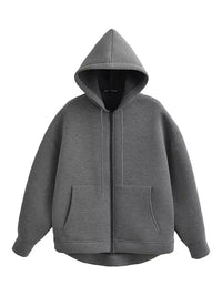HH Autumn Women Gray Jacket With Hood Long Sleeve Big Pocket Zipper Jacket Coat Woman Loose Casual Outerwear Coat Tops Econic Blanks