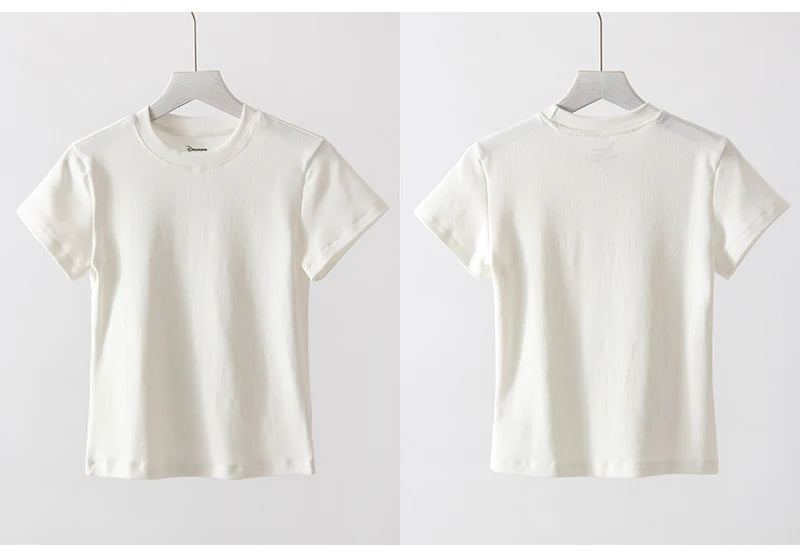 Basic T Shirts Women Cotton Slim Fit White Tops Summer Black Tees Crew Neck 100% Cotton T Shirt For Women Plain T-shirts Soft Quick Pick Grocers