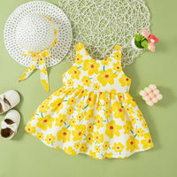 (0-2 Year Old Baby Girl Floral Dress) Summer New Sweet Bow Children'S Sleeveless Clothes With Free Hat For Beach Party Quick Pick Grocers
