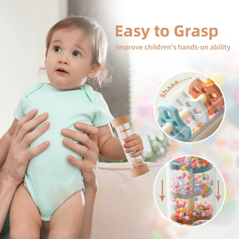 Montessori Baby Rain Stick Rainbow Hourglass Rain Music Rattle Baby Educational Toy Montessori Sensory Toys for Kids BABY's Gift Purest Peak