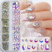 12Grids SS6-SS30 Mixed Nail Rhinestones Shiny Clear/Gold/Pink/Blue Diamond Flat-back Nail Gems Glass Stones Nails Decoration Econic Blanks
