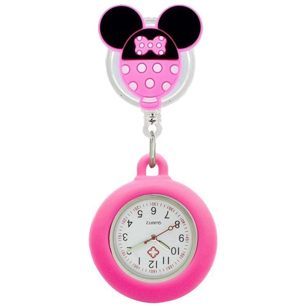 Retractable Lovely Cartoon Pattern Nurse Doctor Pocket Hang Clips Watches Colourful Hospital Medical Women Mens Badge Reel Clock Quick Pick Grocers
