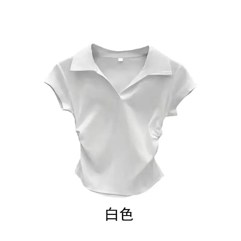 Cotton Summer Sexy Women's T Shirt Skinny Slim Basic Solid Crop Top Short Sleeve Polo TShirtCasual Top Tee for Women Quick Pick Grocers
