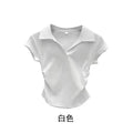 Cotton Summer Sexy Women's T Shirt Skinny Slim Basic Solid Crop Top Short Sleeve Polo TShirtCasual Top Tee for Women Quick Pick Grocers