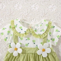(0-3 Years Old) Summer Baby Girl Cotton Flower Fake Two-Piece Shoulder Strap Dress Girl Cute Short Sleeved Dress Econic Blanks