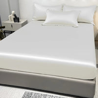 1 Simple Modern Satin Solid Color Fitted Sheet, Solid Color Ice Silk Bedspread For Bedroom, Bedding (Excluding Pillowcases) Quick Pick Grocers