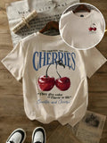 Summer Sweeter Cherries Prints T-Shirts Womens Cotton Oversized T Shirts Basic O-Neck Short Sleeve Tops Casual Woman Clothes Quick Pick Grocers