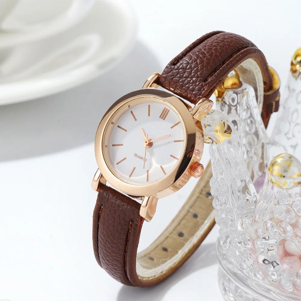 Women's Watch Fashion Small Arabic Quartz Watches Leather Band Wristwatches Quick Pick Grocers