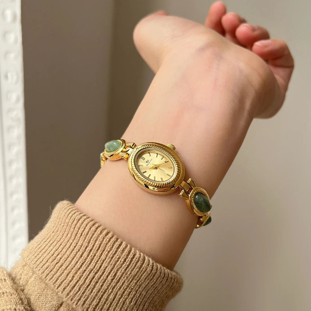 High-end Luxury Watches for Woman Elegant Green Jewelry Jade Quartz Bracelet Wristwatch Gift for Women Lady Fashion Dress Watch Quick Pick Grocers