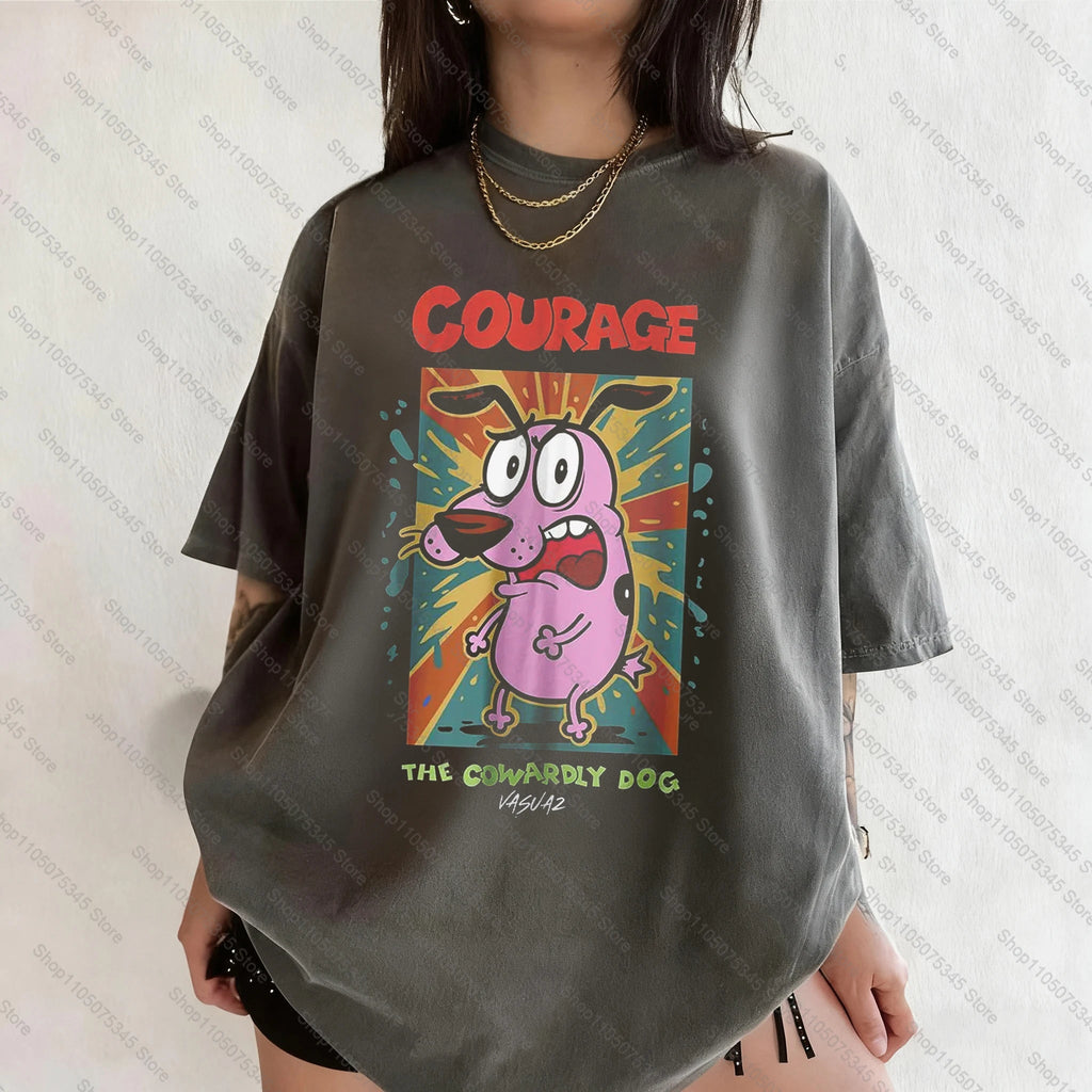 Vintage Courage The Cowardly Dog Cartoon Print Short Sleeve T-Shirt Retro Unisex Graphic Tee 90s Nostalgia Summer Streetwear Tee Quick Pick Grocers