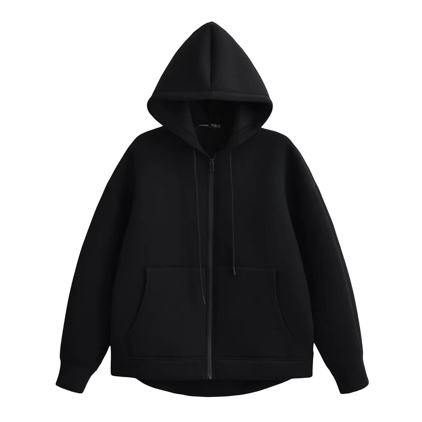 HH Autumn Women Gray Jacket With Hood Long Sleeve Big Pocket Zipper Jacket Coat Woman Loose Casual Outerwear Coat Tops Econic Blanks