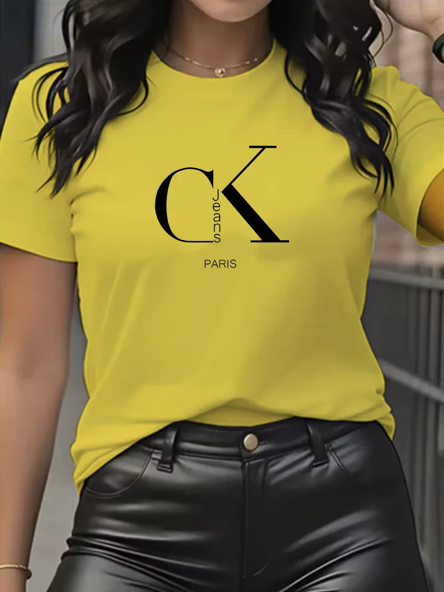 Summer luxury brand fashion cartoon letter print crew collar clothing short sleeve T-shirt  trend women's summer Y2K top Quick Pick Grocers