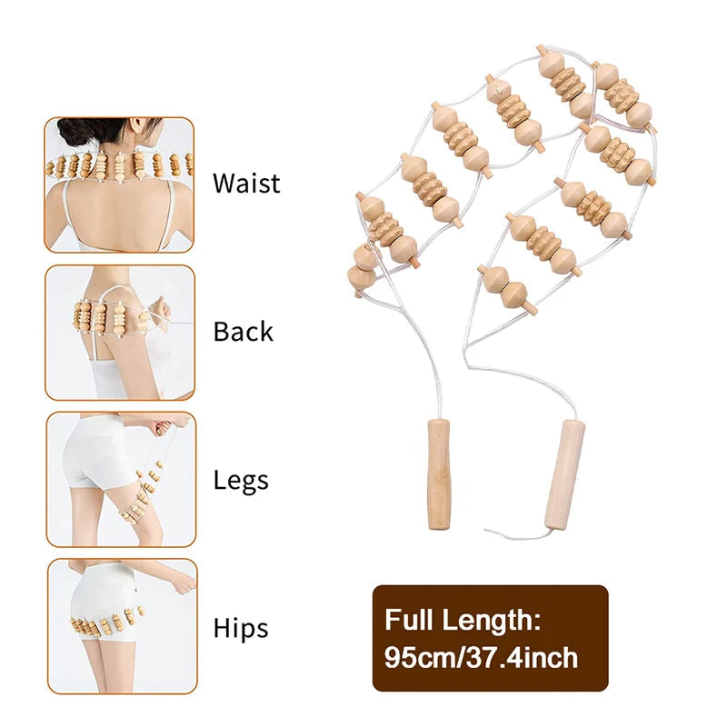 1pcs  Wooden Therapy Massage Tool Back Massager Roller Rope for Body Shaping Pain Relief Wooden Treatment Purest Peak
