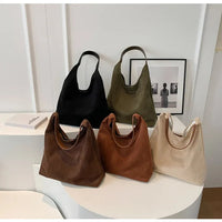 Autumn and Winter Vintage Women's Bag Large Capacity Suede Shoulder Bag Solid Color Simple Casual Commuter Bag Retro Handbags Quick Pick Grocers