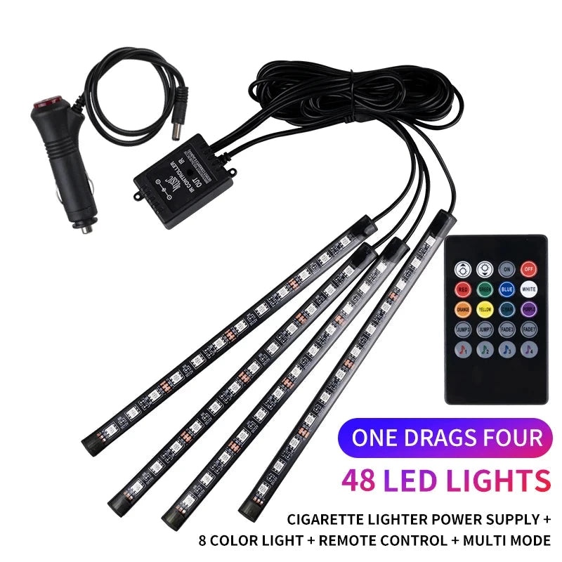 Neon LED Car Interior Ambient Foot Strip Light Kit Accessories RGB Backlight Remote App Music Control Auto Decorative Lamp Econic Blanks