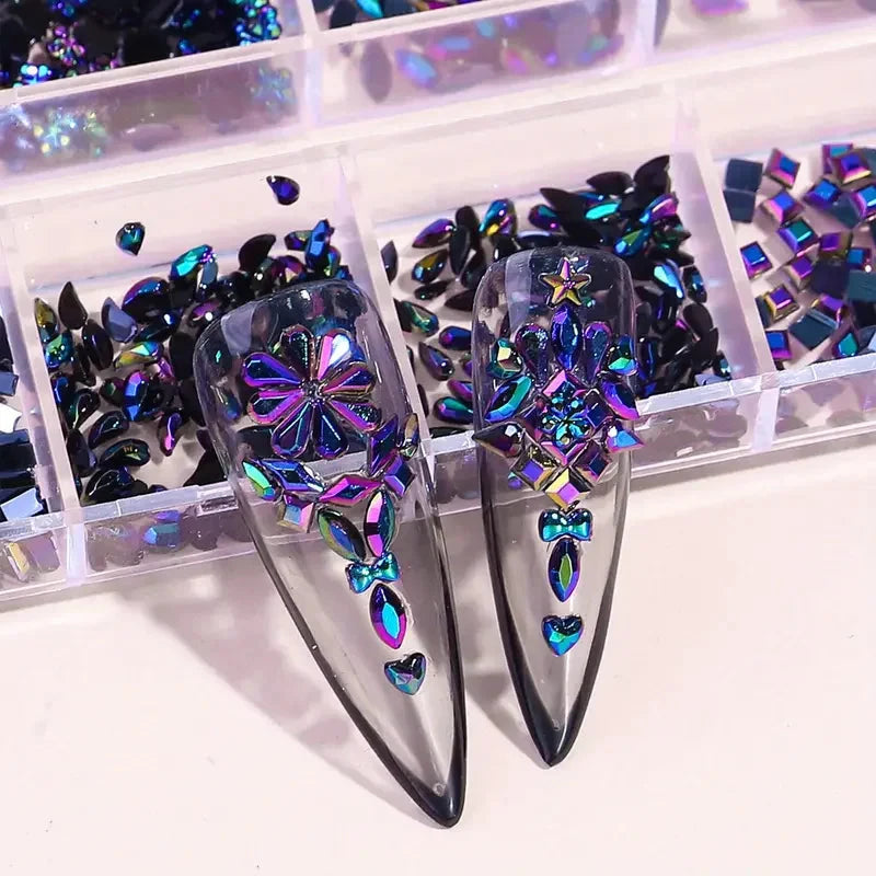 Multi Shapes 3D Flat Bottom Nail Rhinestones Colorful Nail Gems Glass AB Crystal Kit Nail Charms For DIY Manicure Craft Decora Econic Blanks