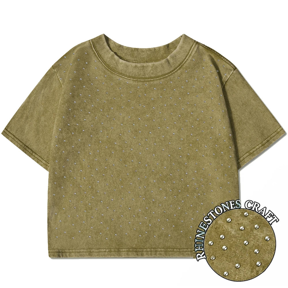 100% Cotton Washed T-Shirts For Women Loose O-Neck Crop Tops Y2k Street Female Clothes Summer Casual Vintage Short Sleeve Tees Quick Pick Grocers