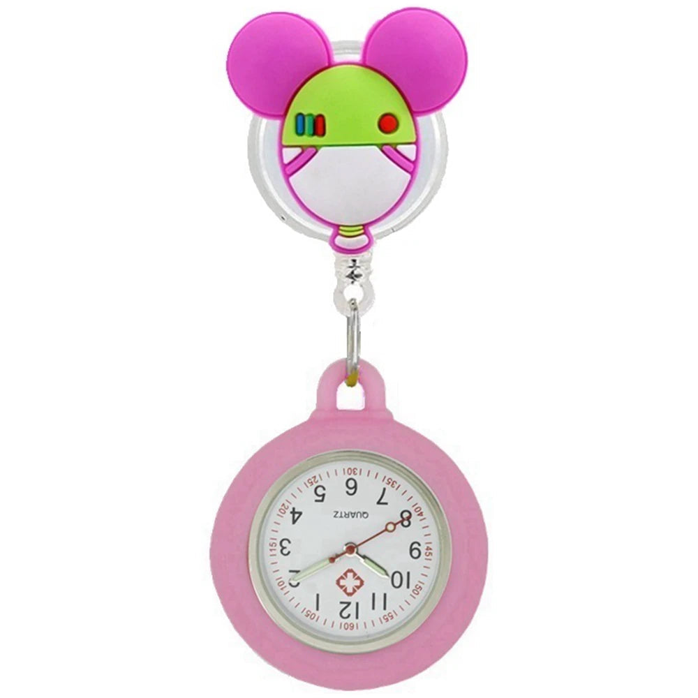 Retractable Lovely Cartoon Pattern Nurse Doctor Pocket Hang Clips Watches Colourful Hospital Medical Women Mens Badge Reel Clock Quick Pick Grocers