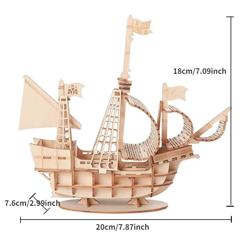 1PC 3D Sailboat Wooden Puzzle Assembly Model Puzzle DIY Wooden Crafts 3D Puzzle Gifts Desktop Decoration Quick Pick Grocers