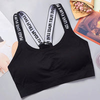 Sports Underwear Women Yoga Fitness Seamless Crop Top Wide Letter Straps Comfortable Workout Activewear Back Without Underwire I Quick Pick Grocers