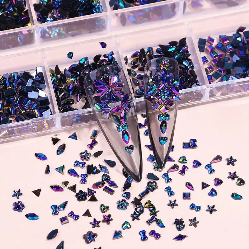 Multi Shapes 3D Flat Bottom Nail Rhinestones Colorful Nail Gems Glass AB Crystal Kit Nail Charms For DIY Manicure Craft Decora Econic Blanks
