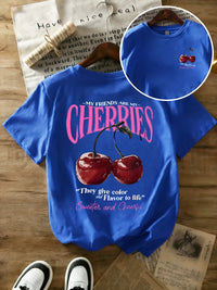 Summer Sweeter Cherries Prints T-Shirts Womens Cotton Oversized T Shirts Basic O-Neck Short Sleeve Tops Casual Woman Clothes Quick Pick Grocers