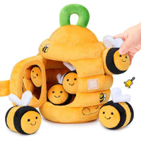 Baby Toys 6-12 Months Soft Baby Beehive with 5 Sensory Bee Rattle Mirror Crinkle Squeaker Busy Montessori Soft Toy for Toddlers Purest Peak