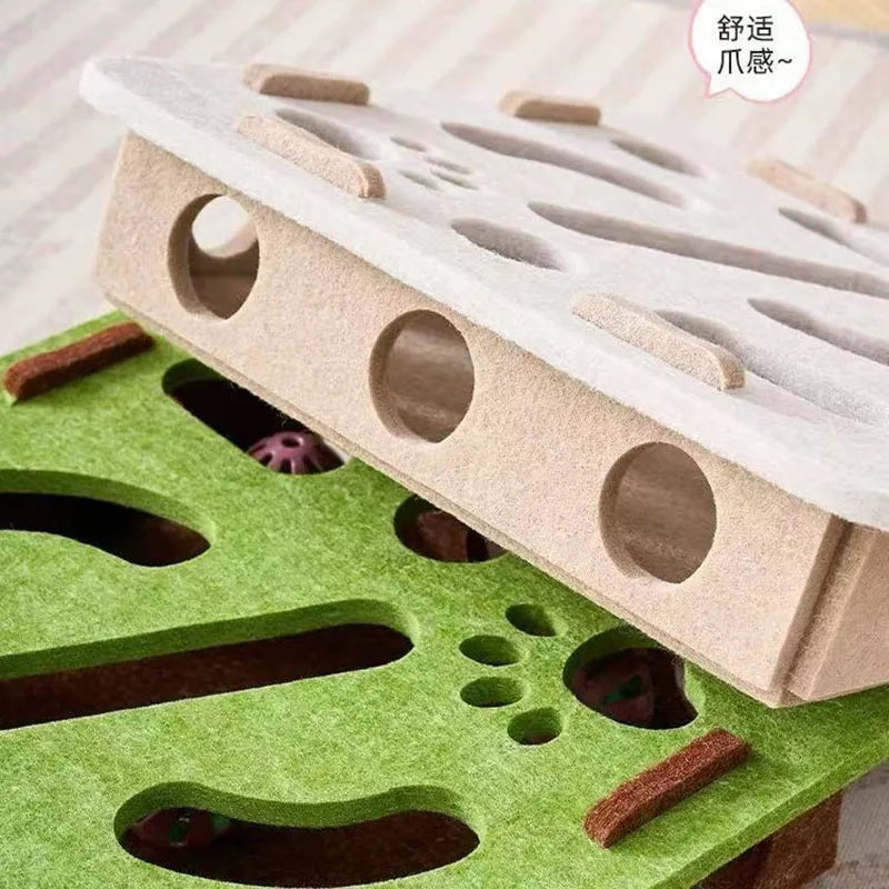Pet Cat Puzzle Maze Holes Toys Felt Box With Bell Ball Kitten Playing Toys Interactive Funny Combination Set Cat Supplies Econic Blanks