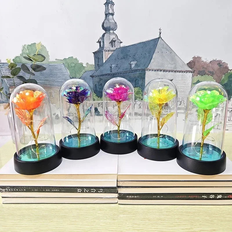 Artificial Rose Flowers Valentines Day Gift for Girlfriend Eternal Rose LED Light Foil Flower Wedding Decor Christmas Gifts Purest Peak Salt