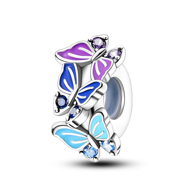 100% 925 Sterling Silver Rainbow Zircon Colorful Butterfly Dragon Shaped Silicone Stopper Charms Beads Fit DIY Bracelets Jewelry Econic Blanks