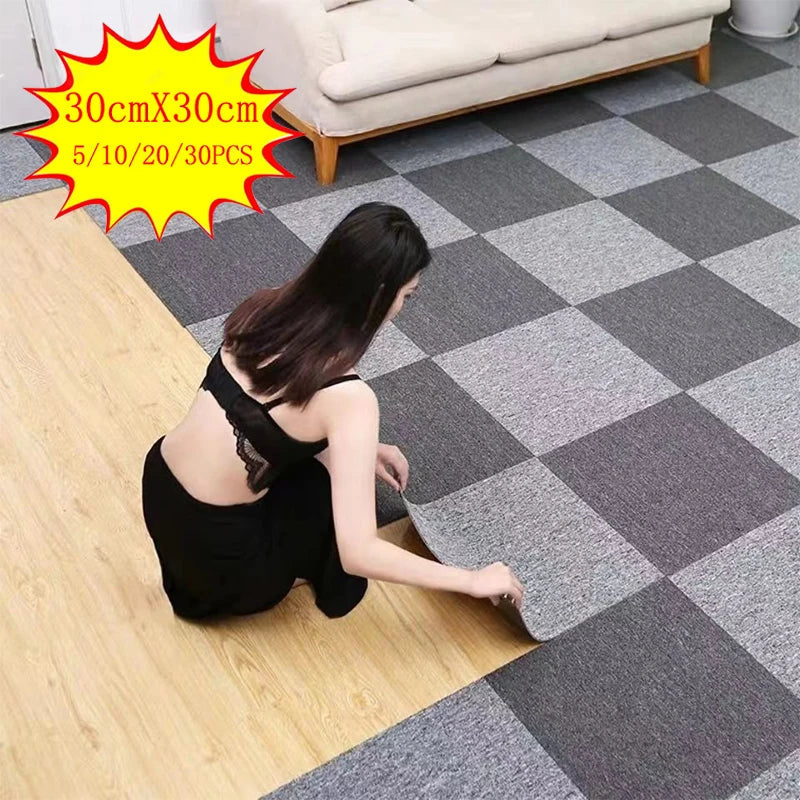 30x30cm DIY Modern Carpet Self-adhesive Anti Slip Block Fully Spread Floor Mat Bedroom Study Office Can Be Cut Quick Pick Grocers